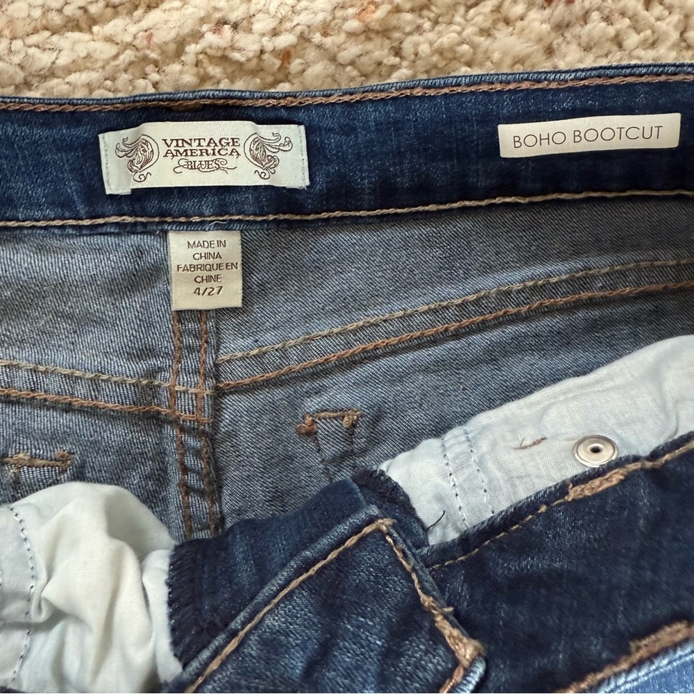 Vintage America Blues Jeans Boho Bootcut Dark Blue Size 4 / 27 EUC - Picture 2 of 8